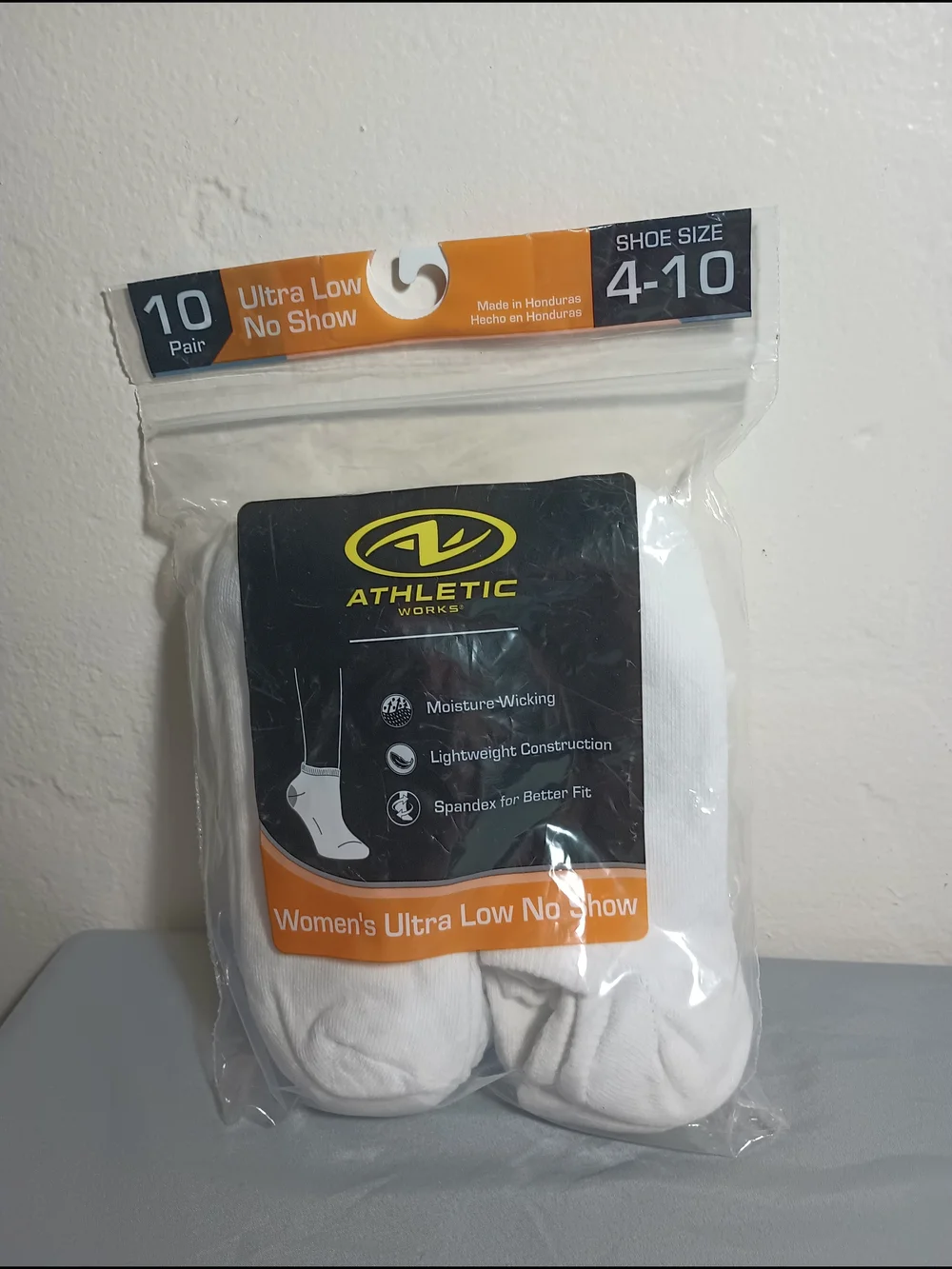Athletic Works Women's White Ultra Low No Show Socks